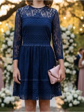 City Triangles Navy Lace Long Sleeve Dress